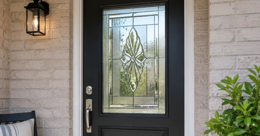 technician replacing a cracked decorative glass panel in Hespeler Village, Cambridge