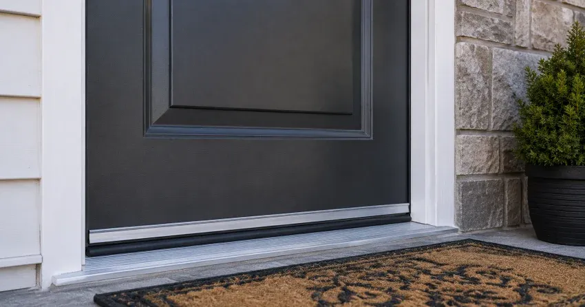 technician replacing worn door weatherstripping in Westview, Cambridge home