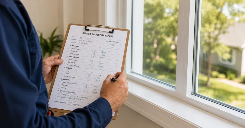technician inspecting window seal and frame in Westview, Cambridge