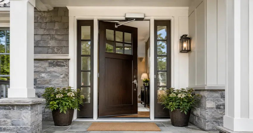 residential automatic door opener installed on exterior entry door in Westview, Cambridge