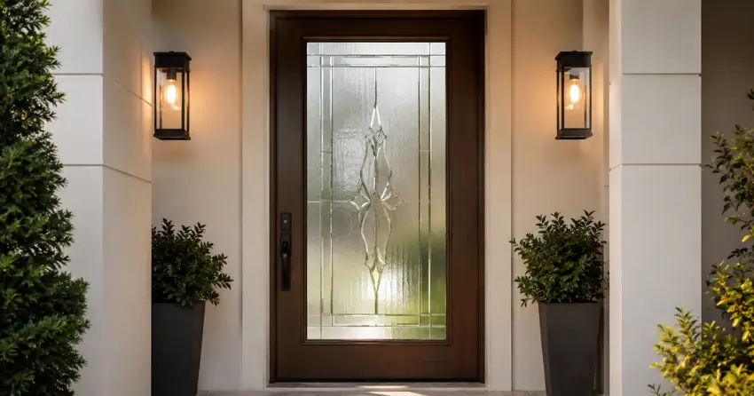 decorative frosted glass panel installed in a front door in Christopher-Champlain, Cambridge