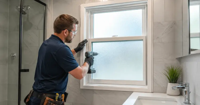 frosted glass installation bathroom window in Westview, Cambridge