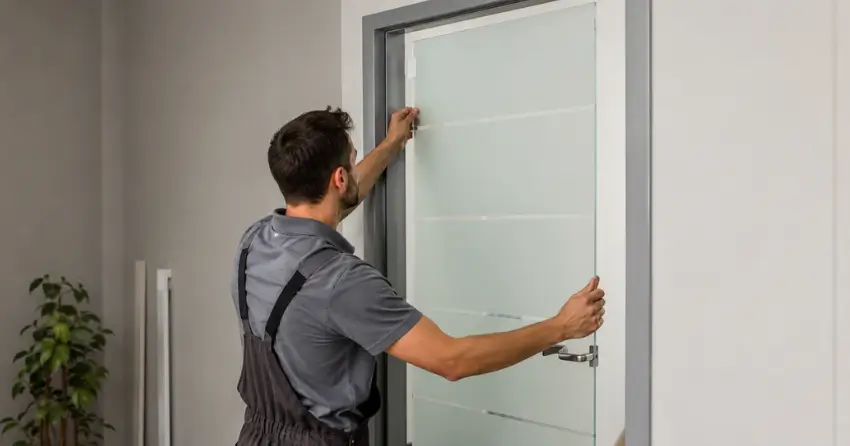 frosted glass interior door panel installation in Coronation, Cambridge