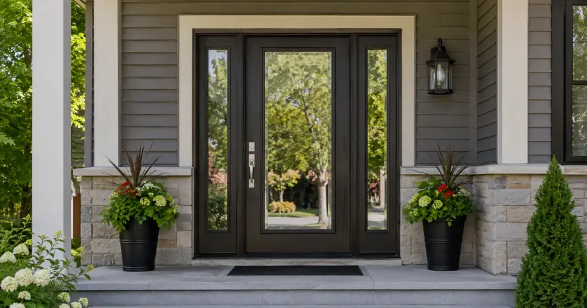 glass entry door with sidelights on a home in Coronation, Cambridge