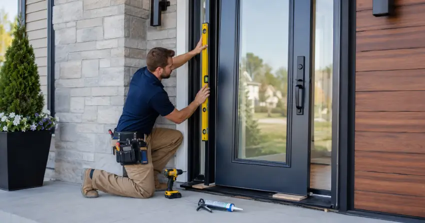 glass outside door installation with energy-efficient double-pane glazing in Coronation, Cambridge