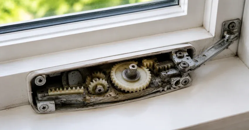 technician replacing casement window crank operator in Cambridge home