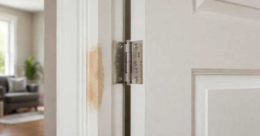 technician checking a warped door against a straightedge in Coronation, Cambridge